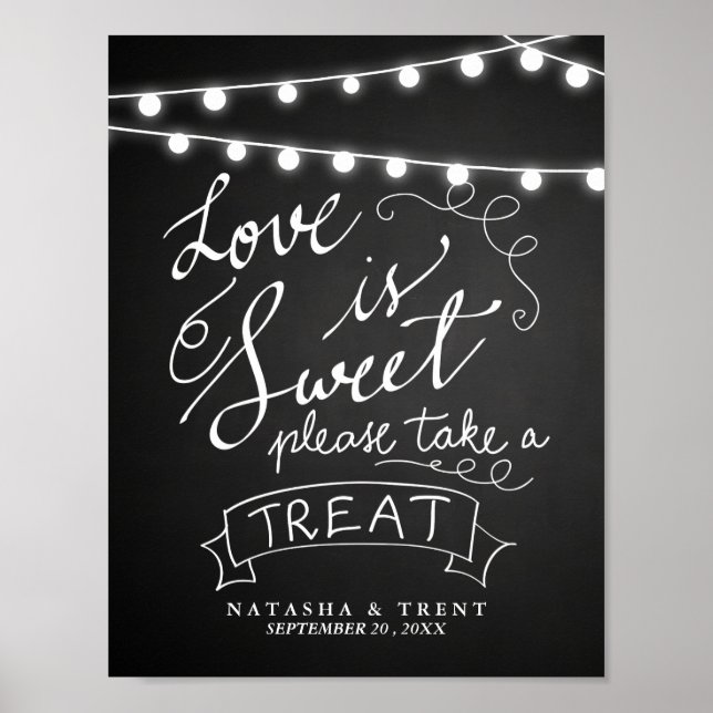 Love Is Sweet String Lights Chalkboard Wedding Poster (Front)