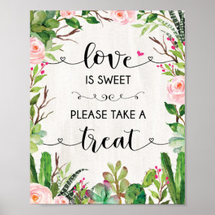 Love is Sweet Succulent Cactus Wedding Favour Sign