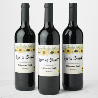 Love is Sweet Sunflowers Wedding Treat Favour Bag Wine Label