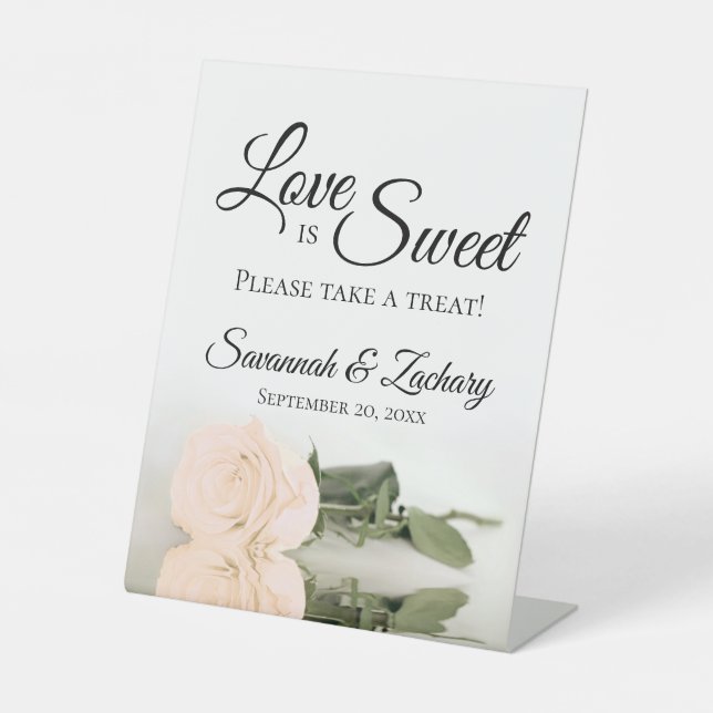 Love is Sweet Take a Treat Dusty Pale Peach Rose Pedestal Sign (Front)
