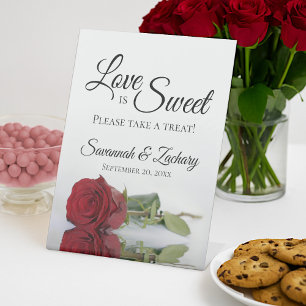 Love is Sweet Take a Treat Elegant Red Rose Pedestal Sign