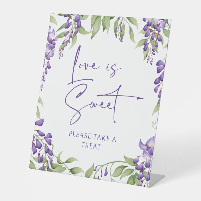Love Is Sweet Take A Treat Floral Script Wedding Pedestal Sign (Front)