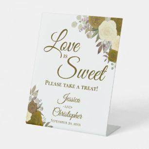 Love is Sweet Take a Treat Gold & Yellow Floral Pedestal Sign