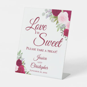 Love is Sweet Take a Treat Magenta & Pink Roses Pedestal Sign