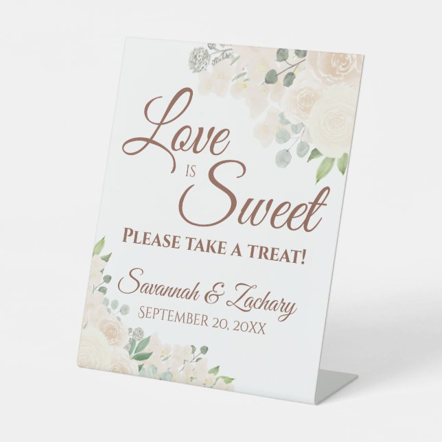 Love is Sweet Take a Treat Pale Peach Boho Wedding Pedestal Sign (Front)