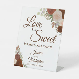 Love is Sweet Take a Treat Rust Orange Boho Floral Pedestal Sign