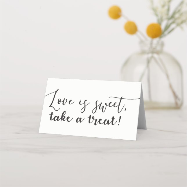 Love is Sweet Take a Treat Script Table Food Tent Place Card (Front)
