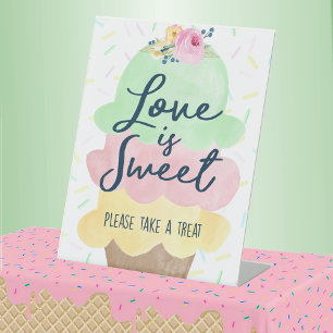 Love is Sweet Take a Treat Watercolor Ice Cream Pedestal Sign