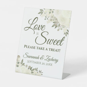 Love is Sweet Take a Treat White Roses Wedding Pedestal Sign