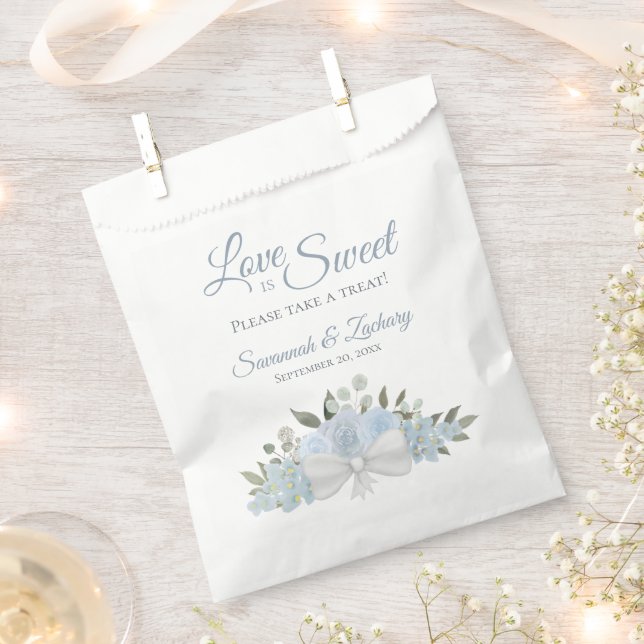Love is Sweet Take Treat Dusty Blue Floral Wedding Favour Bags (Clipped)