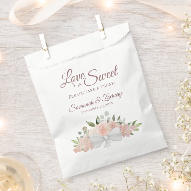 Love is Sweet Take Treat Pink Floral Wedding Favour Bags (Clipped)