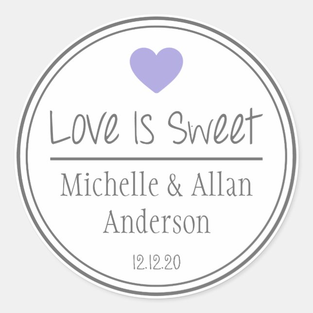 Love Is Sweet The New Mr. & Mrs. (Purple / Grey) Classic Round Sticker (Front)