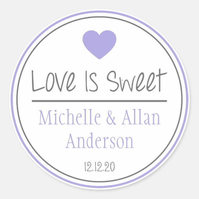 Love Is Sweet The New Mr. & Mrs. (Purple / Grey) Classic Round Sticker (Front)