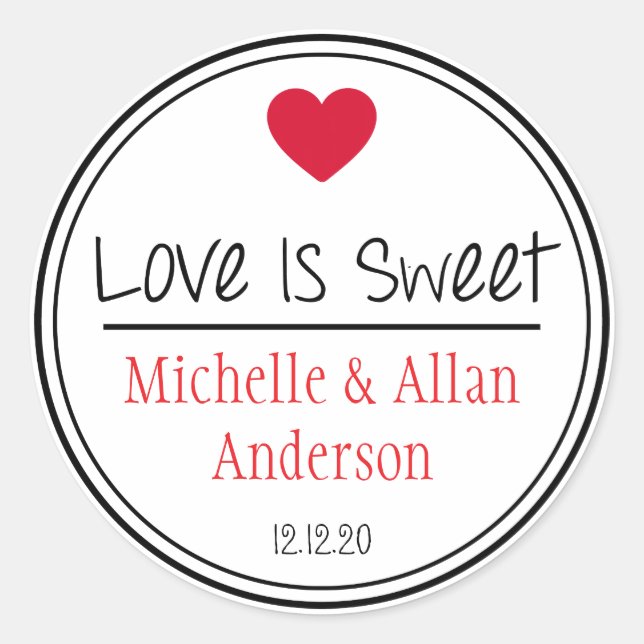 Love Is Sweet The New Mr. & Mrs. (Red / Black) Classic Round Sticker (Front)