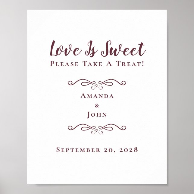 Love Is Sweet Treat Elegant Wedding Favor Burgundy Poster (Front)