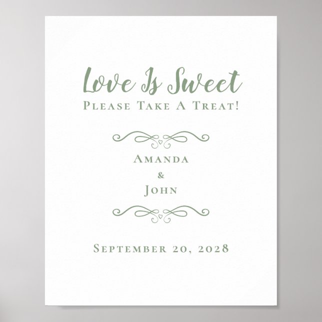 Love Is Sweet Treat Elegant Wedding Favor Green Poster (Front)