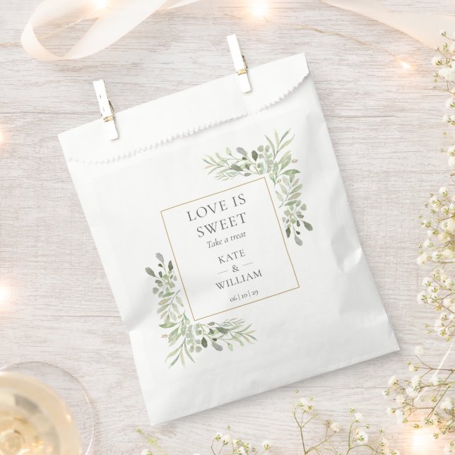 Love Is Sweet Treat Greenery Wedding Favour Bags (Clipped)