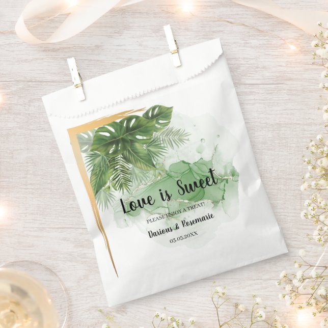 Love is Sweet Tropical Palm Wedding Treat Favour Bags (Clipped)