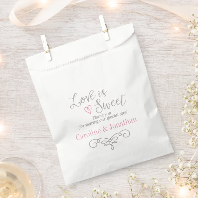 Love Is Sweet | Typography Pink Heart Custom Favour Bags (Clipped)