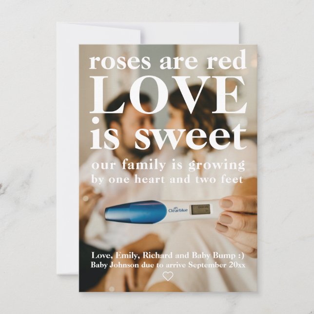 Love is Sweet Valentine's Pregnancy Reveal Photo Announcement (Front)