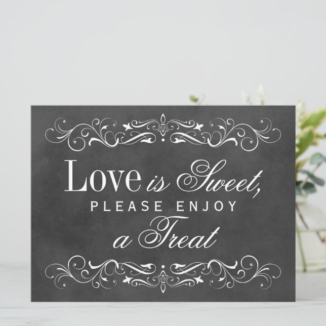 Love is Sweet Vintage Black Chalkboard Flourish Invitation (Standing Front)