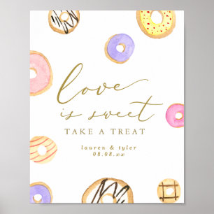 Love is Sweet Watercolor Doughnuts Personalised Si Poster