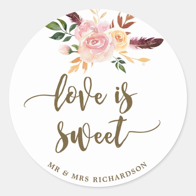 love is sweet wedding bridal favor sticker (Front)