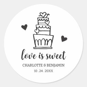 Love is Sweet Wedding Cake Favour Classic Round Sticker