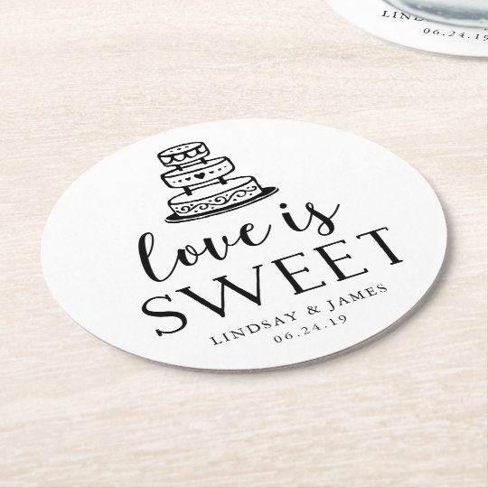 Love is Sweet | Wedding Cake Round Paper Coaster