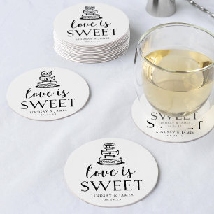 Love is Sweet   Wedding Cake Round Paper Coaster