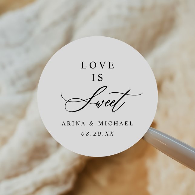 Love Is Sweet Wedding Favour Classic Round Sticker (Creator Uploaded)