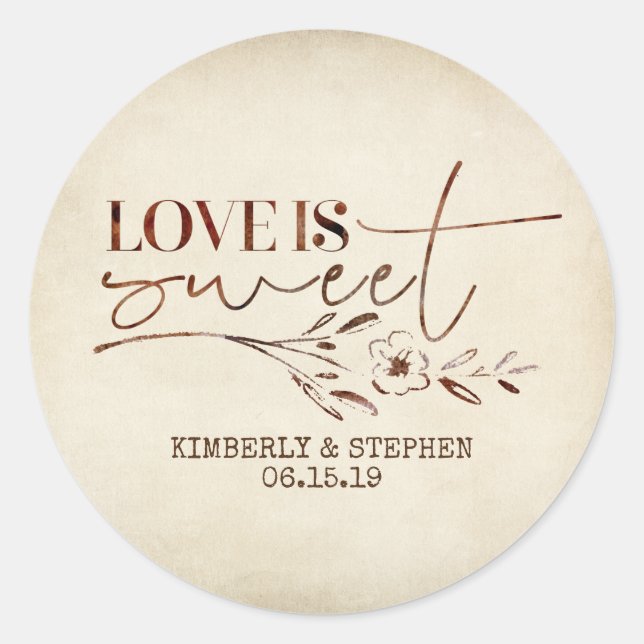 Love is Sweet Wedding Favour Classic Round Sticker (Front)