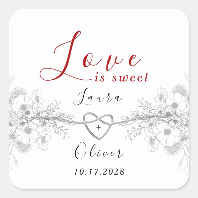 Love is Sweet Wedding Favour Square Sticker (Front)