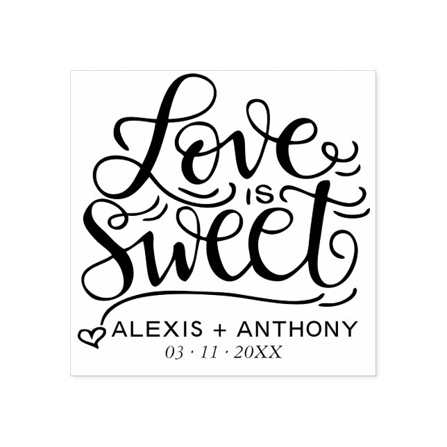 Love is sweet - wedding favour stamp personalised (Imprint)