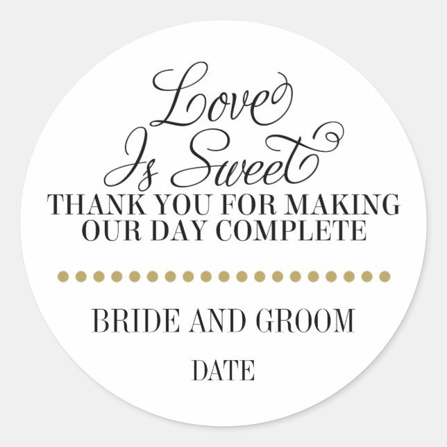 LOVE IS SWEET wedding favour sticker (Front)