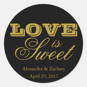 Love is Sweet Wedding Favour Sticker Black and Gol