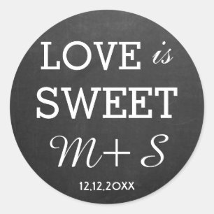 Love Is Sweet Wedding Favours Chalkboard Monogram Classic Round Sticker