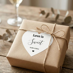 Love is sweet wedding favours heart sticker