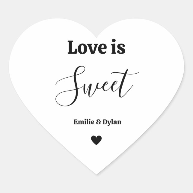 Love is sweet wedding favours heart sticker (Front)