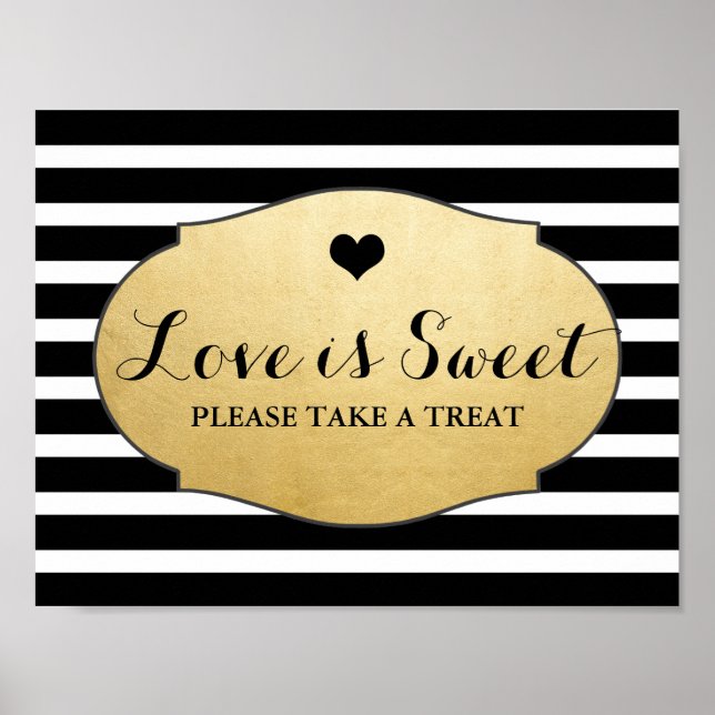 Love Is Sweet Wedding Sign Faux Gold Foil Stripes (Front)