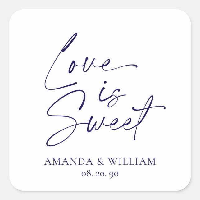 Love is Sweet Wedding Sticker – White & Navy (Front)