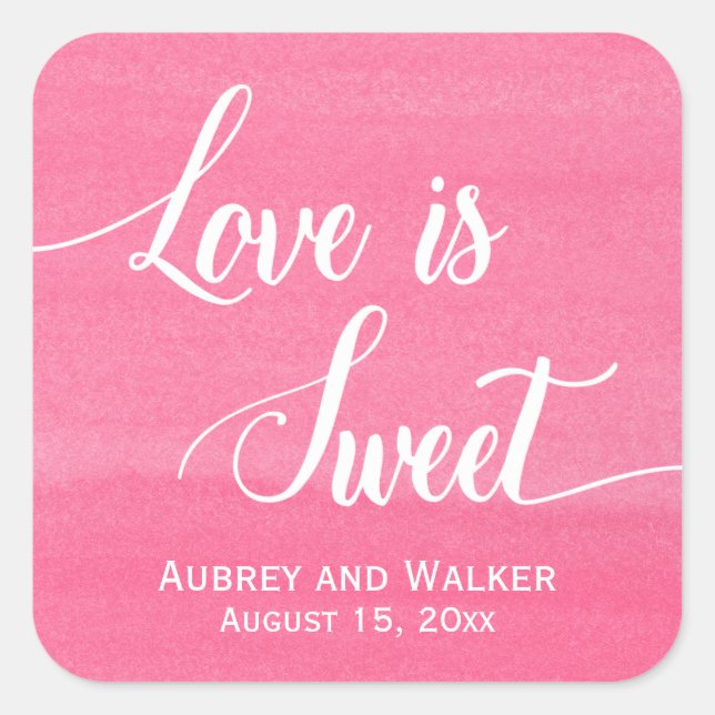 Love is Sweet Wedding Stickers Pink Watercolor (Front)