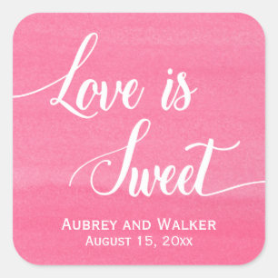 Love is Sweet Wedding Stickers Pink Watercolor