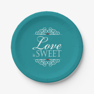 Love Is Sweet Wedding teal Paper Plate