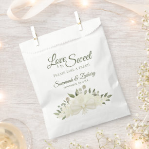 Love is Sweet White Roses Bouquet Elegant Wedding Favour Bags