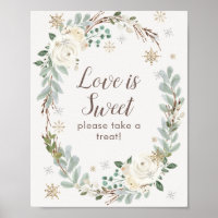 Love Is Sweet Winter Floral Wedding Favour Sign