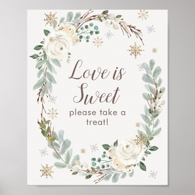 Love Is Sweet Winter Floral Wedding Favour Sign (Front)