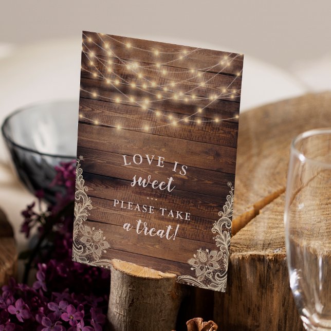 Love Is Sweet | Wood & String Lights Wedding Sign Invitation (Sign Mock-up)