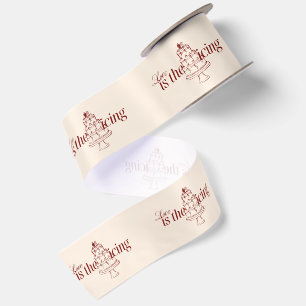 Love Is The Icing Wedding Beige And Red Seal Satin Ribbon