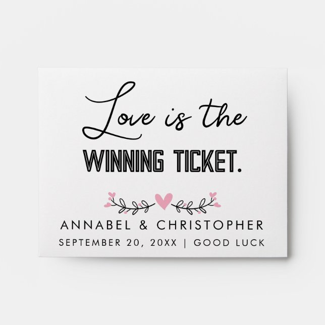 Love is the Winning Ticket Wedding Lottery favour Envelope (Front)